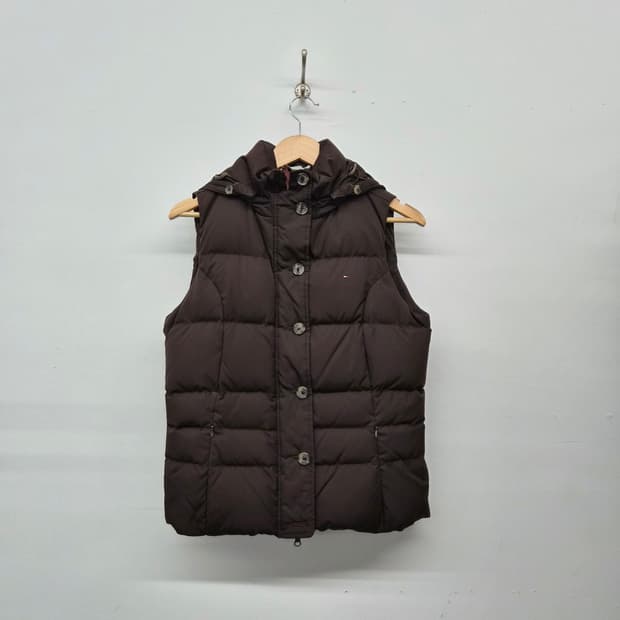 타미힐피거 브라운 후드 패딩 조끼 여성 M