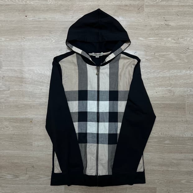 버버리 브릿 노바체크 배색 슬림핏 후드 집업 자켓 [블랙] L/100