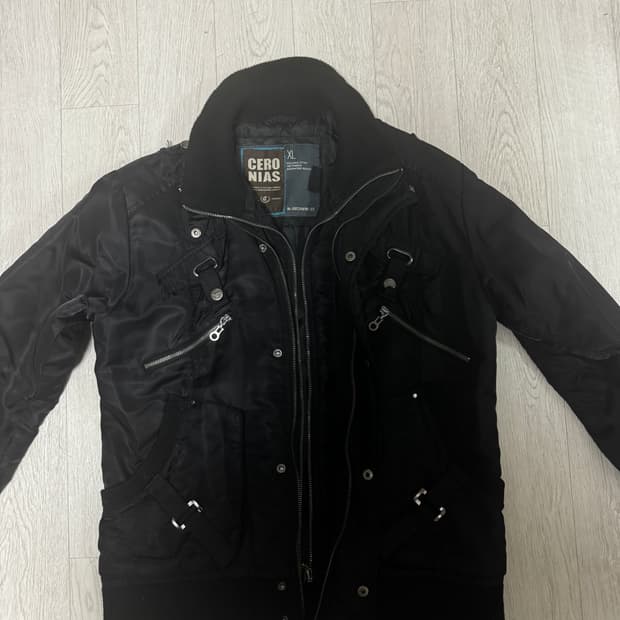 이중 나일론 바이커 니트 집업