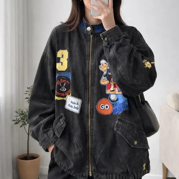 LAZER HEAVEN × 뽀빠이 빈티지 데님 자켓 / 오버핏 유니섹스