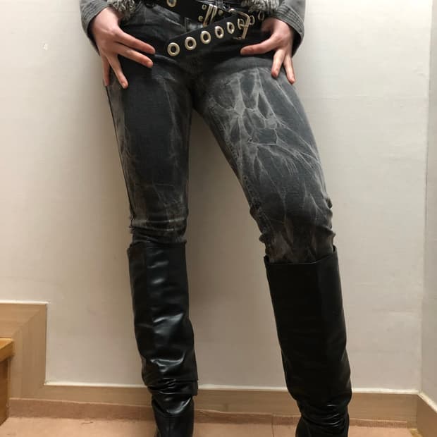 빈티지 블랙 펑크 데님 팬츠