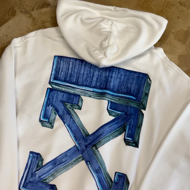 M 오프 화이트 마커 팬 애로우 화이트 후드티