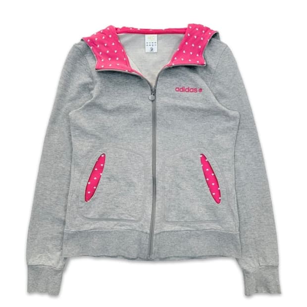 빈티지 아디다스 회색 핑크 후드집업