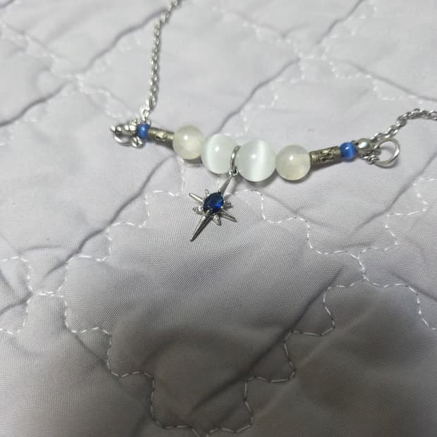 비즈 블루 실버 목걸이