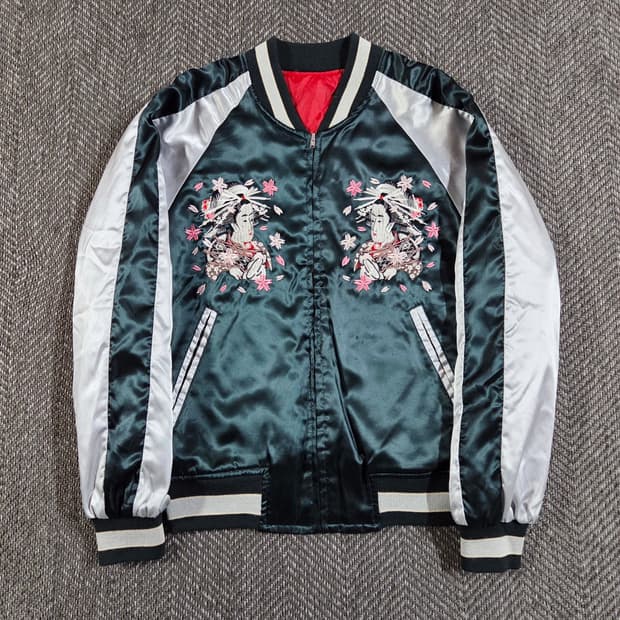 호시히메 게이샤 자수 딥 그린 스카잔