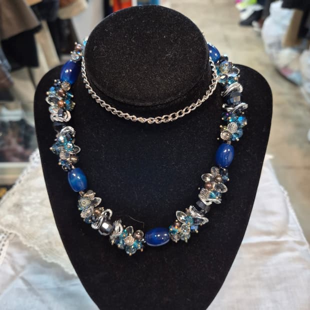 이태리 유리공예 블루톤 목걸이 