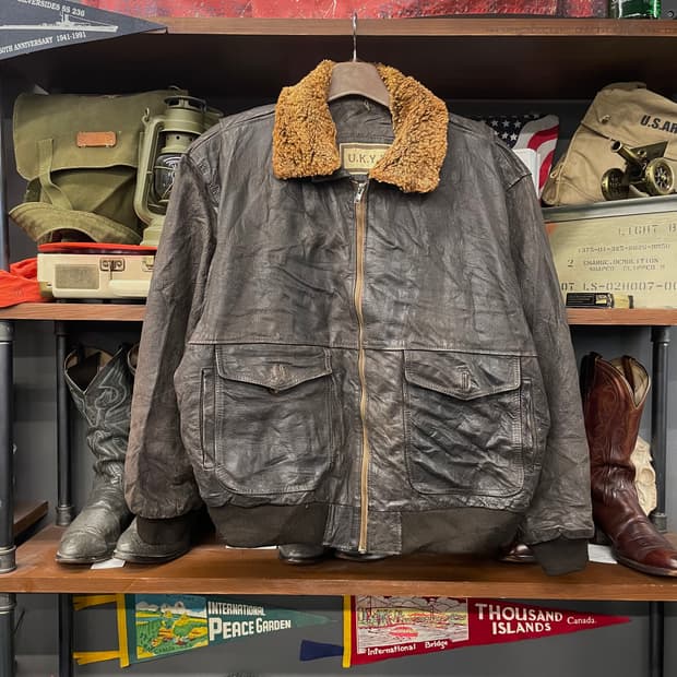 빈티지 미 해군 G-1 리얼 레더 항공 봄버 자켓