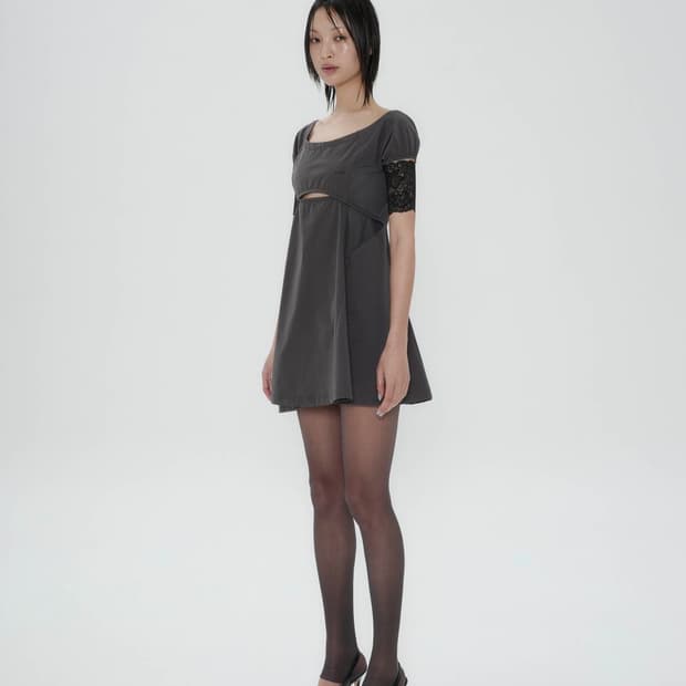 오호스 원피스 cap slit mini dress charcoal