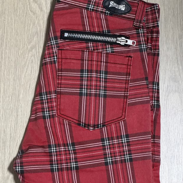 00s 일본 RNA 펑크 본디지 스키니 타탄 체크 팬츠 M사이즈