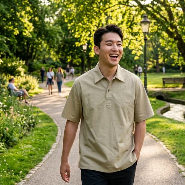 [M] BEAMS 빔즈 오리지널 헨리넥 반팔 셔츠 카키 베이지