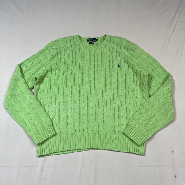 XXL) 폴로 랄프로렌 케이블 꽈배기 라운드넥 니트 연두색