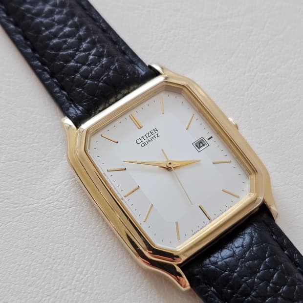 빈티지 시티즌 쿼츠 금장 가죽 시계
