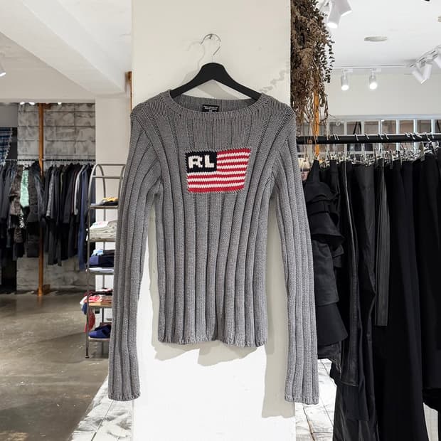 폴로 랄프로렌 진스 그레이 시그니처 아메리칸 플래그 니트 스웨터