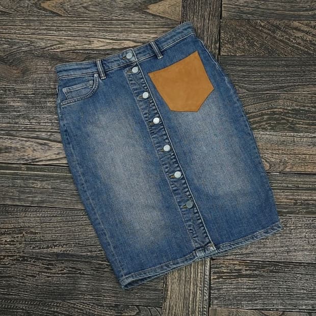 [올세인츠] 스웨이드 패치 버튼 데님 스커트 M15593