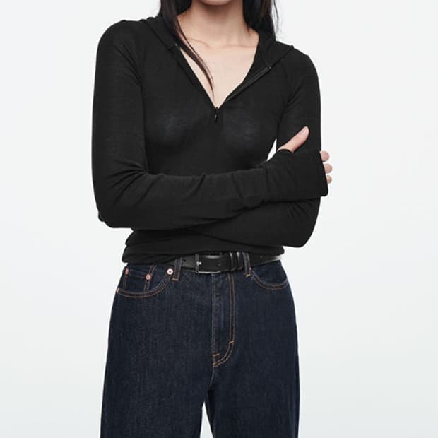 COS 울 100 슬림 후드 티 XS