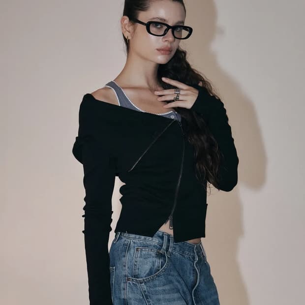 플리즈노팔로우 플노팔 에디 언발 하이넥 후드집업 블랙