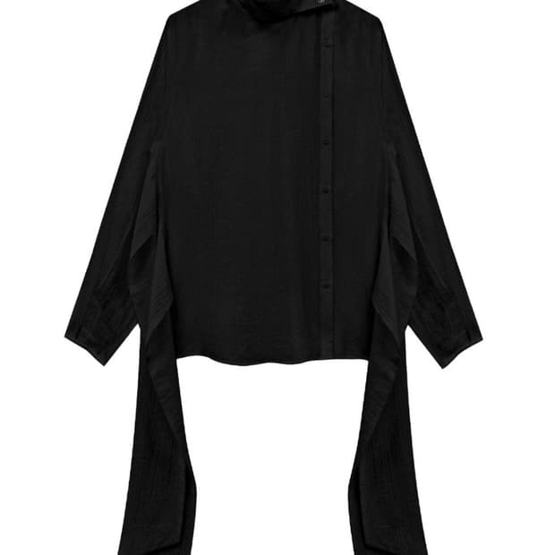 3-way High-neck Wrap Blouse [ Black ]