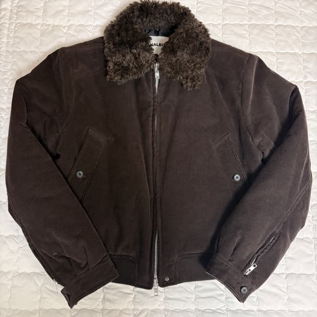 알렌느 디테쳐블 카라 코듀로이 패딩 블루종 브라운