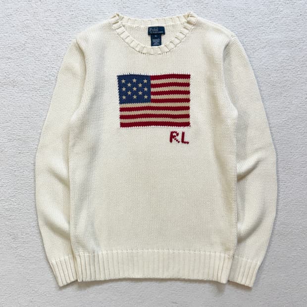 폴로 아이보리 성조기 니트