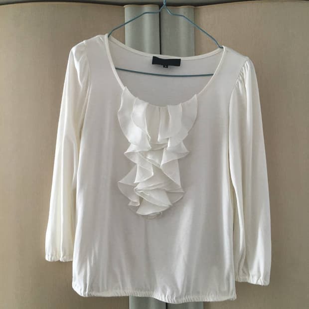 일본빈티지 크림 아이보리 프릴 티셔츠