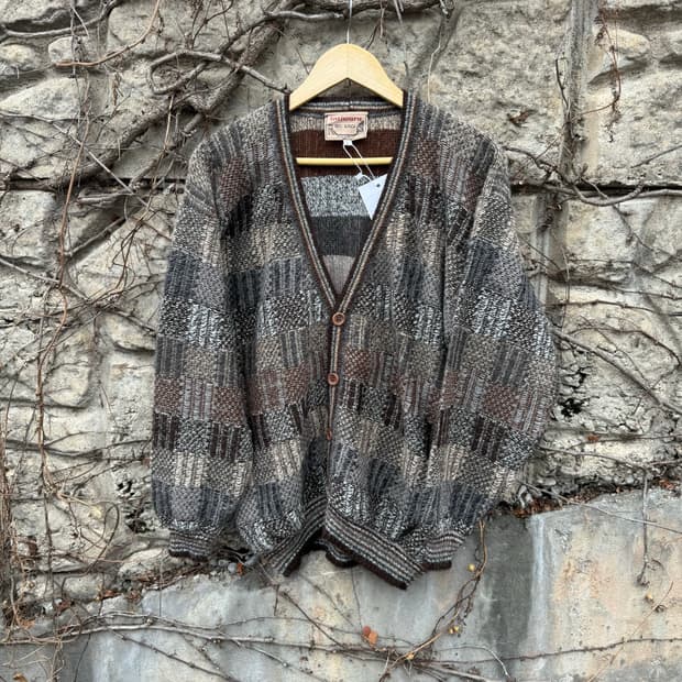 Intiwara 알파카 100% 볼리비아 체크 패턴 니트 가디건