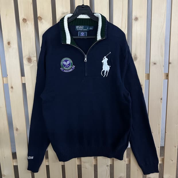 (M) 폴로 랄프로렌 빅포니 네이비 반집업 니트