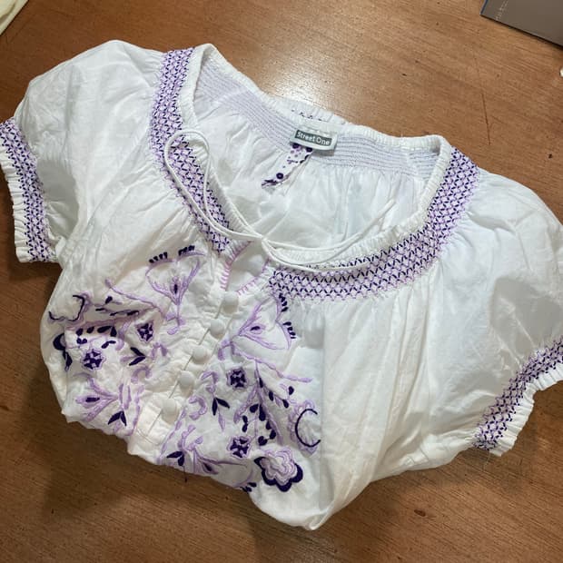 유럽빈티지 자수 반팔셔츠 모리걸