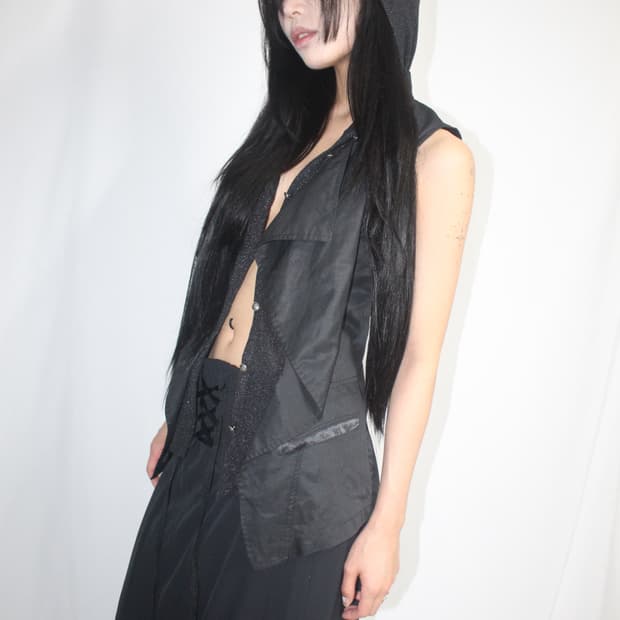 A6 double layered draped hooded vest