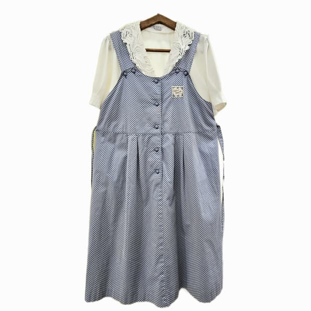 Japan 블루 모리걸 도트 점퍼원피스