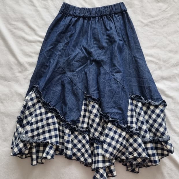 빈티지 모리걸 하구미 체크 청 스커트