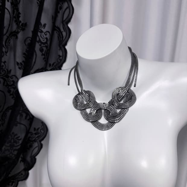 ༒ NECKLACE 006 볼드 멀티 서클 실버 체인 초커 네크리스