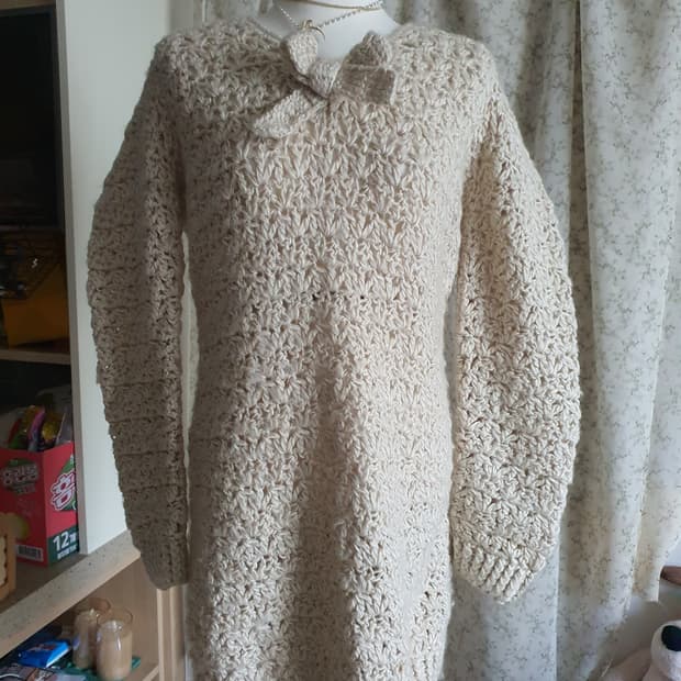 [빈티지] 아이보리 리본 니트 롱 원피스