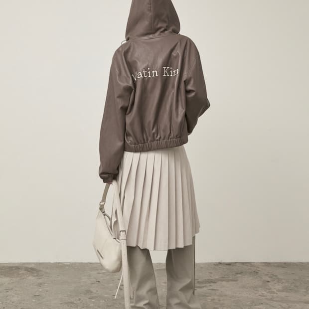 무신사 마뗑킴 레더 후디 후드 크롭 점퍼 자켓아우터 브라운 에이블리