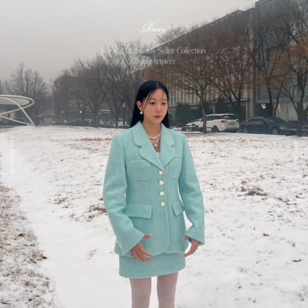 (새상품) 라보빈티지 하늘색 민트 트위드 셋업 투피스