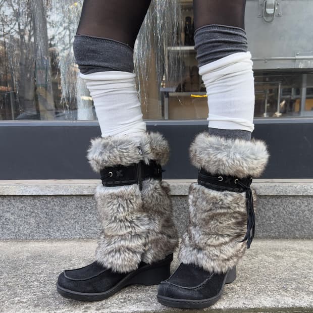 00s 레어 내추럴라이저 스웨이드 & 퍼 털 스노우 부츠