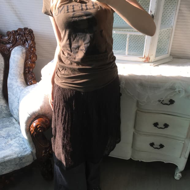 빈티지 브라운 레이스 레이어드 스커트