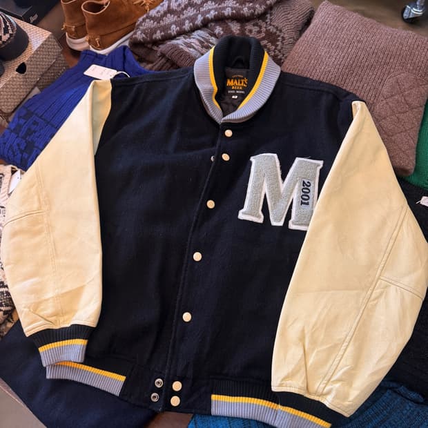 2001 산토리 프리미엄 몰츠 비어 기념 돈피 레더 바시티 자켓 M L