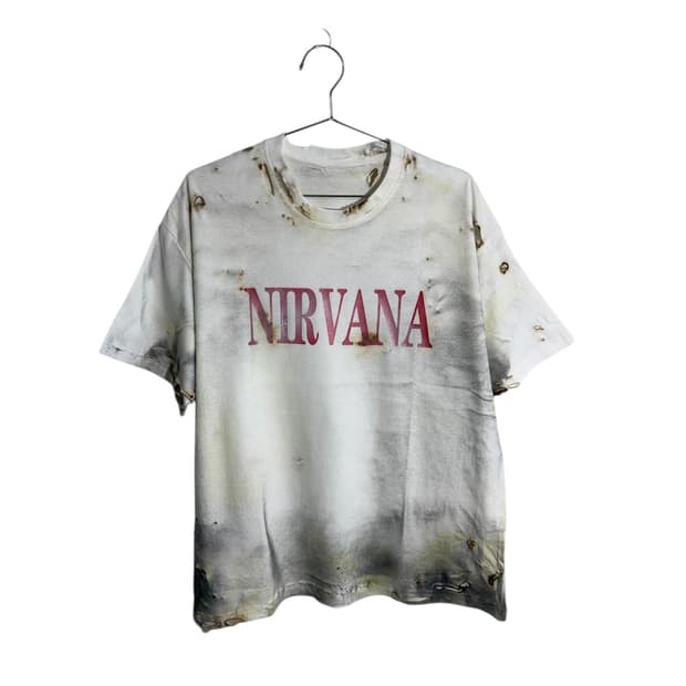 빈티지 너바나 레터링 프린팅 데미지 반팔 