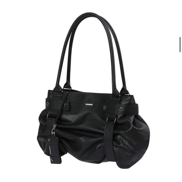 Pleats belted big bag and wallet BLACK