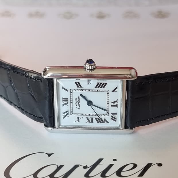 까르띠에 빈티지 탱크머스트 XL 화이트골드 디버클 시계(남녀공용)