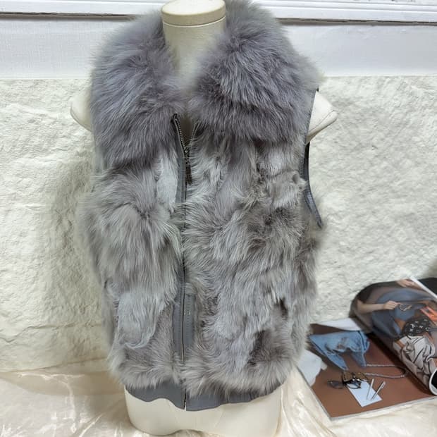 빈티지 그레이 여우털 폭스퍼 양가죽 조끼 베스트