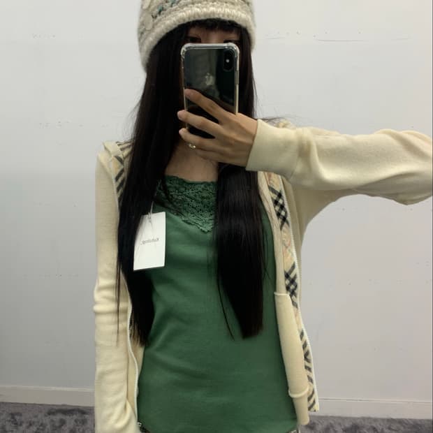 버버리 블루라벨 아이보리 코튼 니트 후드집업
