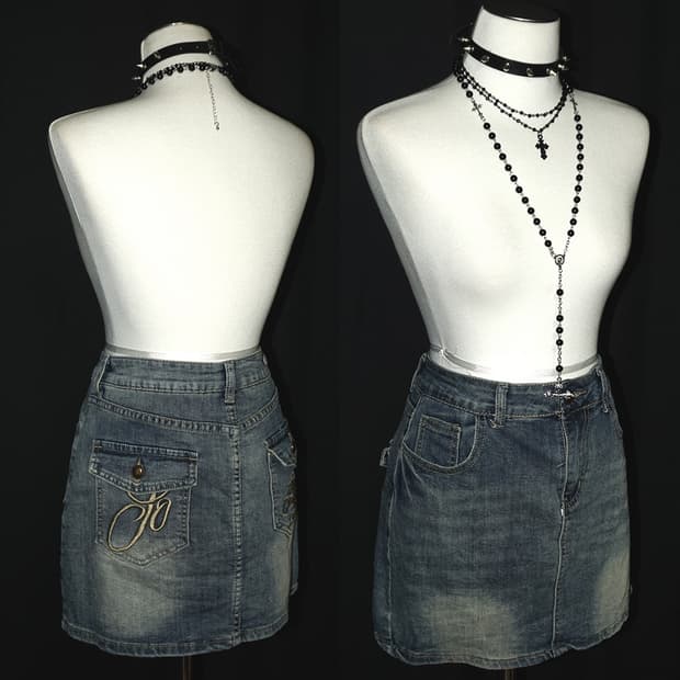 y2k lettering denim skirt 