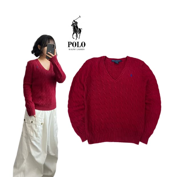 폴로 포니 꽈배기 니트 레드