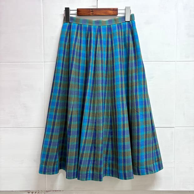 비비드 체크 울 플레어 미디 스커트 (JPN)