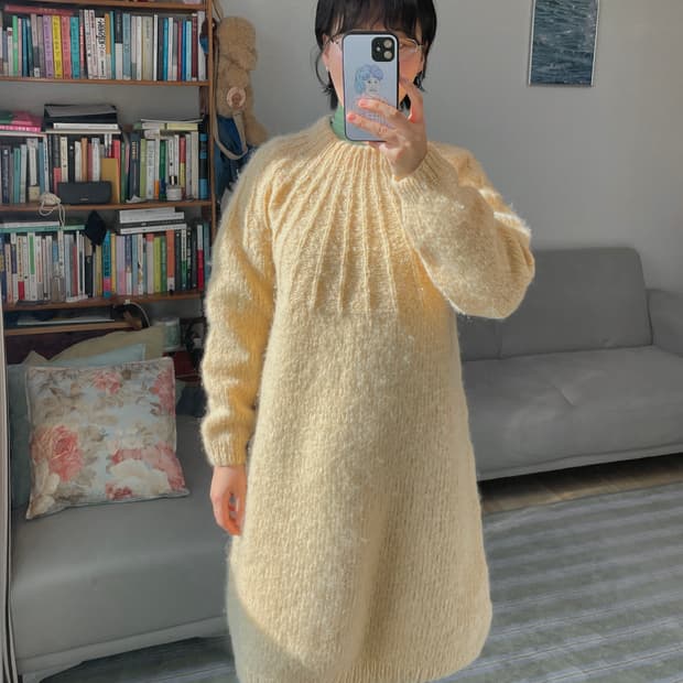 네팔산 핸드메이드 니트 원피스 울혼방