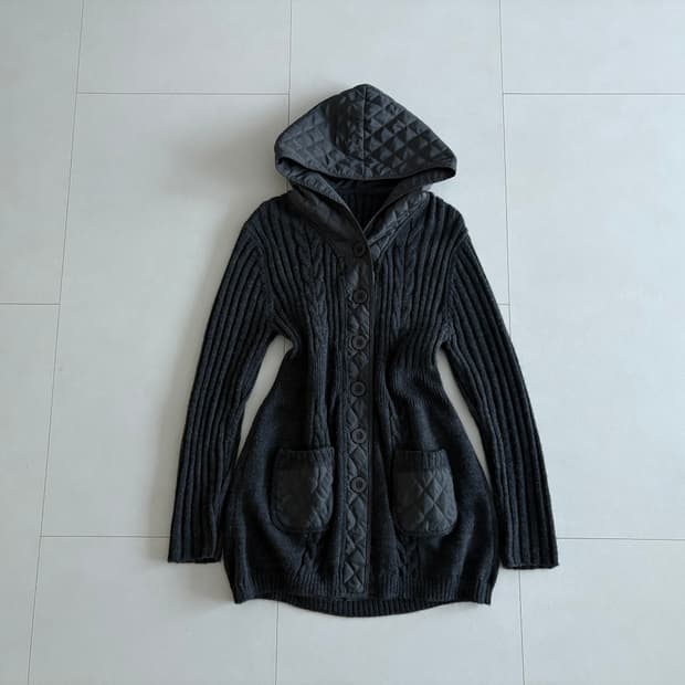 quilted hood knit cardigan