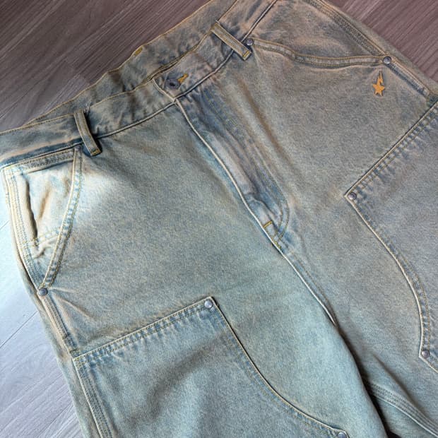 베이프 오버다잉 더블니 워크팬츠 데님