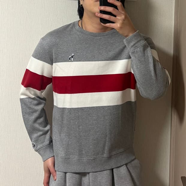 정품 헤지스 윔블던 빅플래그 배색 맨투맨 그레이