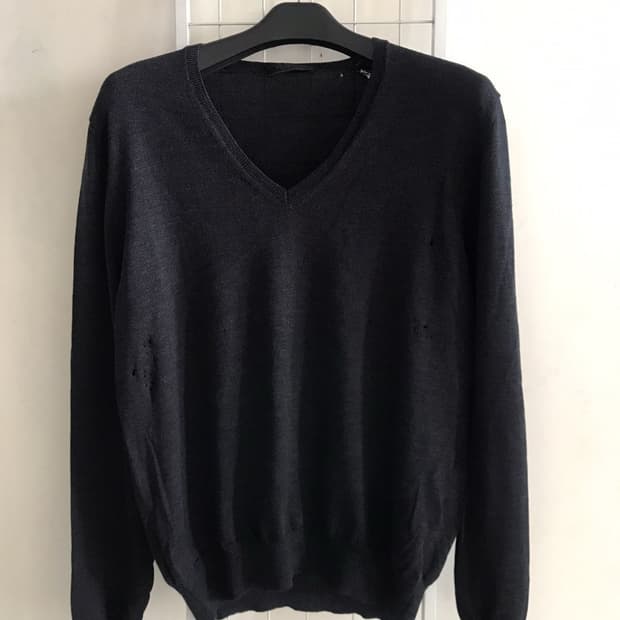 Prada distressed vneck wool knit